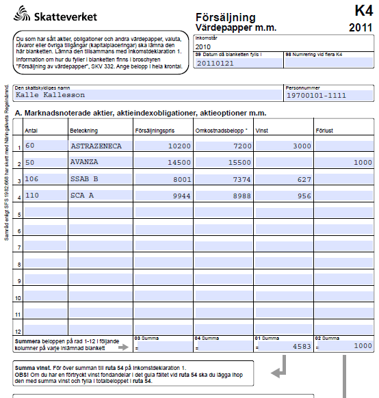 K4 blankett skatt för aktier K4 blankett skatt för aktier