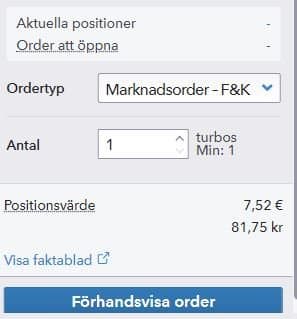 Förhandsvisning av order Förhandsvisning av order