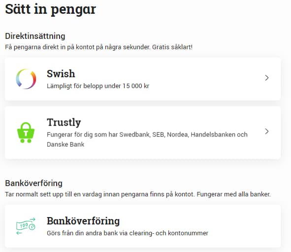 Sätta in pengar på Avanza Sätta in pengar på Avanza